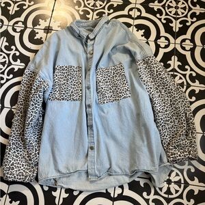 Vici Light Blue Jean Jacket with Animal Print